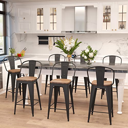 Set of 4 Modern Matte Black Bar Stools