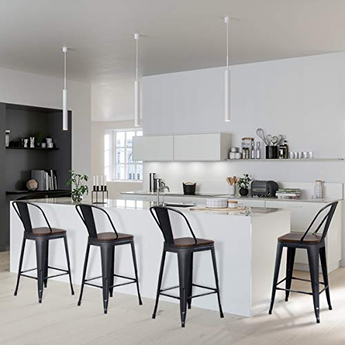 Set of 4 Modern Matte Black Bar Stools