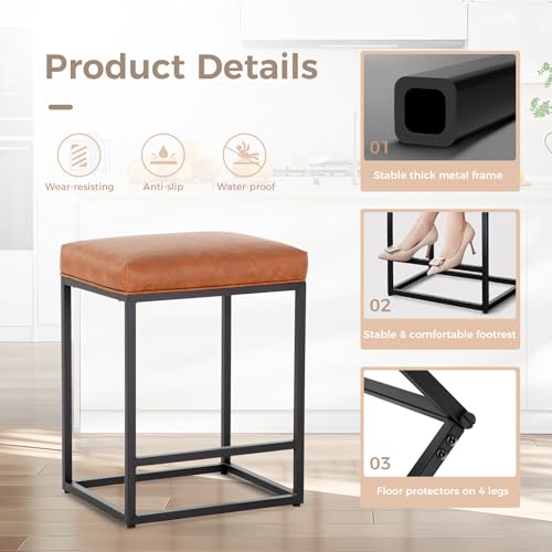 Set of 3 Modern Backless Bar Stools, Brown