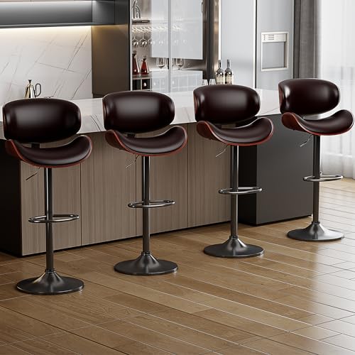 Modern Adjustable Bar Stools Set of 4 - Brown