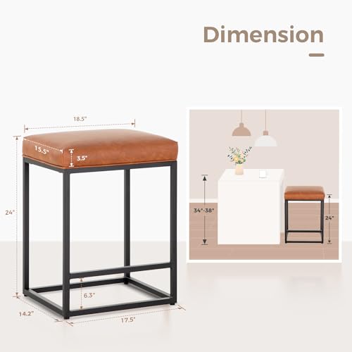 Set of 3 Modern Backless Bar Stools, Brown