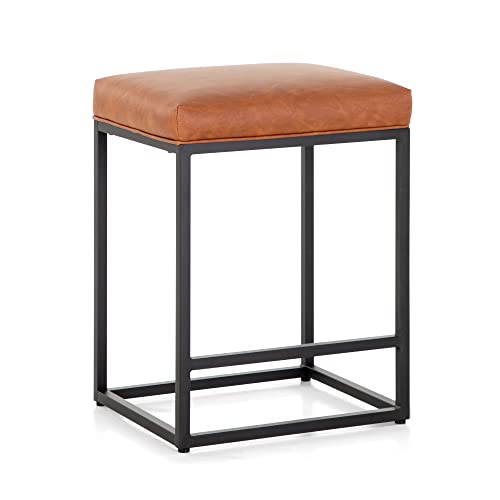Set of 3 Modern Backless Bar Stools, Brown