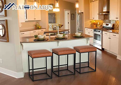 Set of 3 Modern Backless Bar Stools, Brown