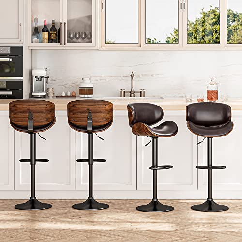 Modern Adjustable Bar Stools Set of 4 - Brown