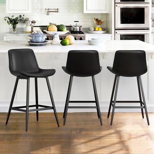 Set of 3 Modern Black Counter Stools