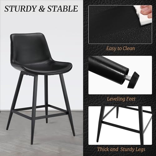 Set of 3 Modern Black Counter Stools