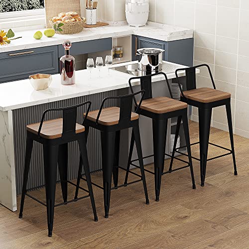 Set of 4 Counter Height Metal Bar Stools