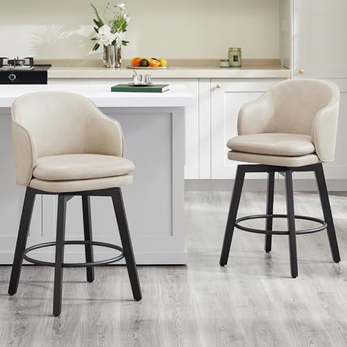 Beige Upholstered Swivel Barstools for Kitchen Island