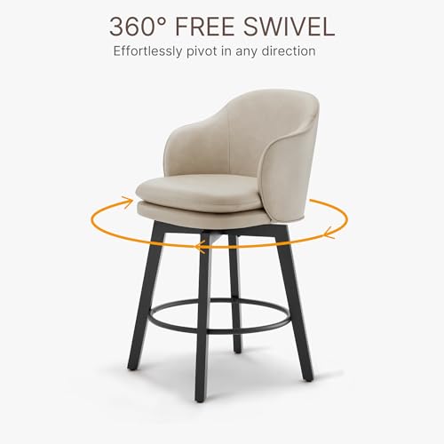 Beige Upholstered Swivel Barstools for Kitchen Island