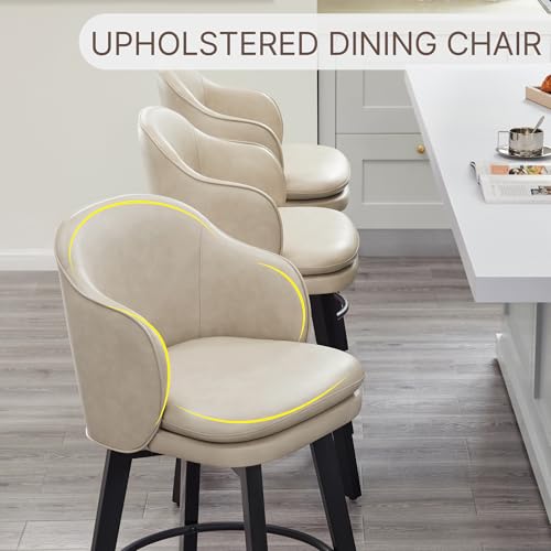 Beige Upholstered Swivel Barstools for Kitchen Island