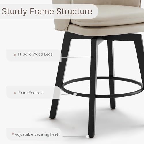 Beige Upholstered Swivel Barstools for Kitchen Island