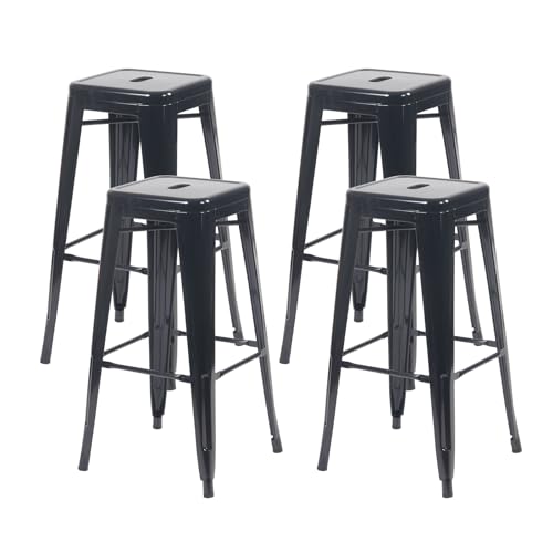 Set of 4 Black Industrial Barstools, 30-inch