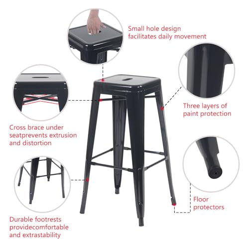 Set of 4 Black Industrial Barstools, 30-inch