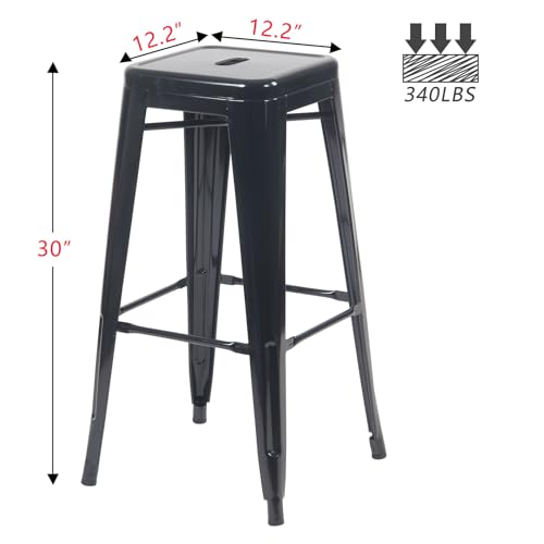 Set of 4 Black Industrial Barstools, 30-inch