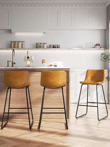 Set of 3 Modern Faux Leather Bar Stools