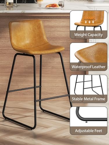 Set of 3 Modern Faux Leather Bar Stools