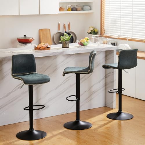 Set of 3 Adjustable Teal Bar Stools