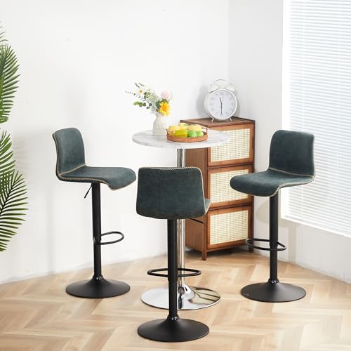 Set of 3 Adjustable Teal Bar Stools