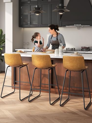 Set of 3 Modern Faux Leather Bar Stools