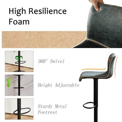 Set of 3 Adjustable Teal Bar Stools