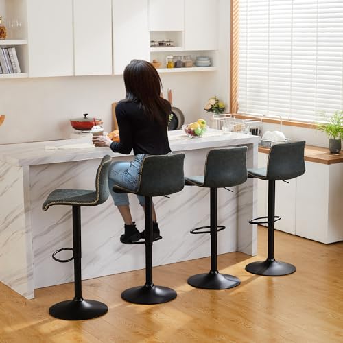 Set of 3 Adjustable Teal Bar Stools