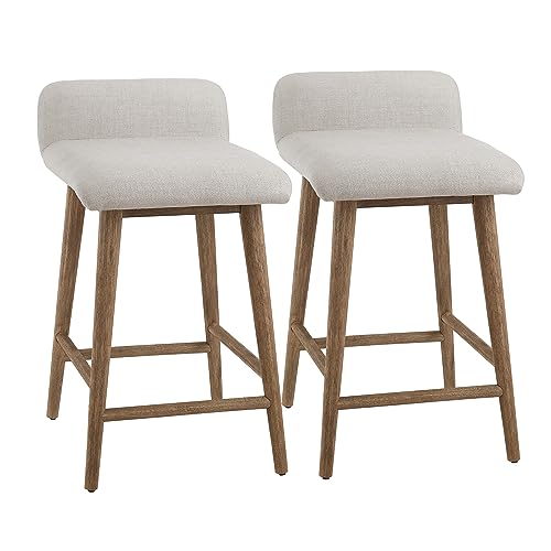 Linen Upholstered Counter Height Bar Stools - Set of 2