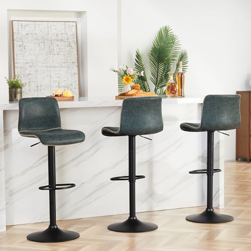 Set of 3 Adjustable Teal Bar Stools