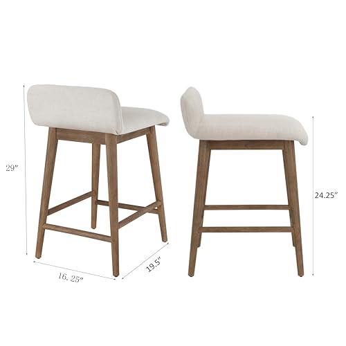 Linen Upholstered Counter Height Bar Stools - Set of 2