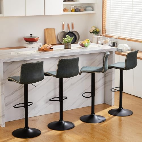 Set of 3 Adjustable Teal Bar Stools