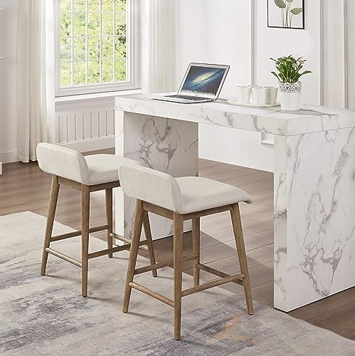 Linen Upholstered Counter Height Bar Stools - Set of 2