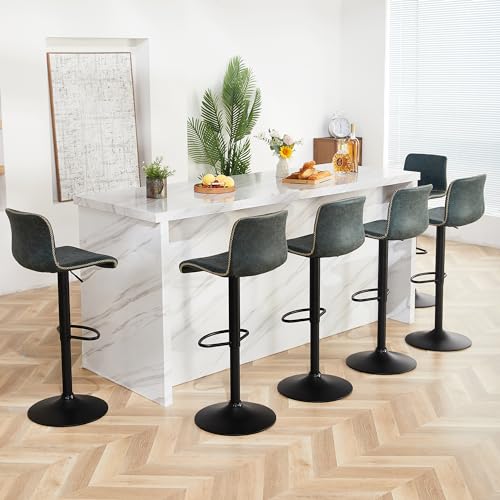 Set of 3 Adjustable Teal Bar Stools