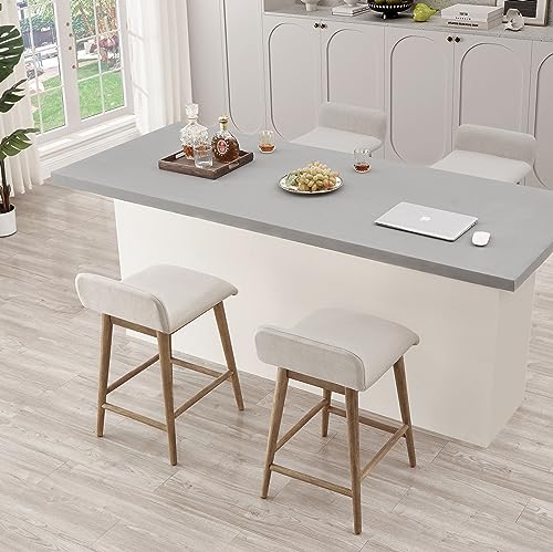 Linen Upholstered Counter Height Bar Stools - Set of 2