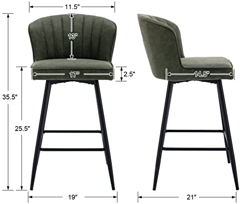 Modern Green Counter Height Bar Stools Set of 2