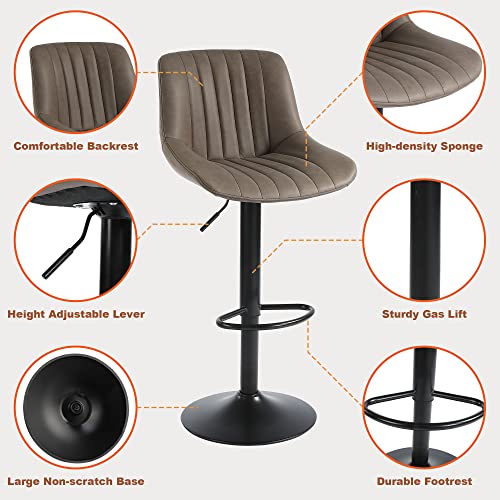 Set of 2 Adjustable Swivel Bar Stools, Brown