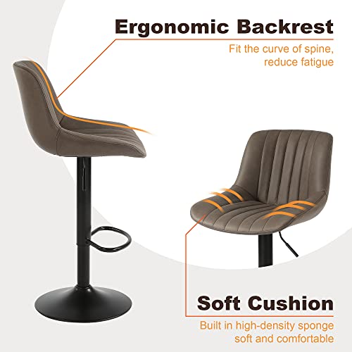 Set of 2 Adjustable Swivel Bar Stools, Brown