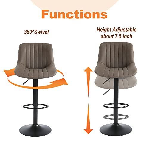 Set of 2 Adjustable Swivel Bar Stools, Brown