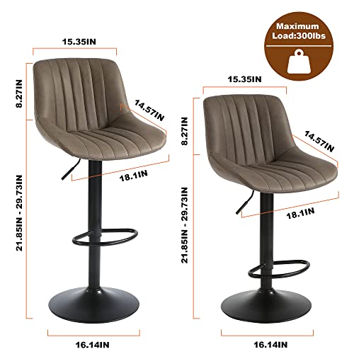 Set of 2 Adjustable Swivel Bar Stools, Brown