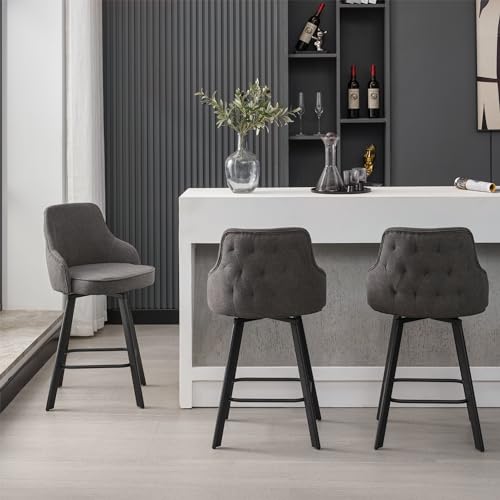 Set of 3 Dark Grey Swivel Bar Stools