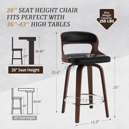 Cozyman 26" Mid Century Swivel Bar Stools Set