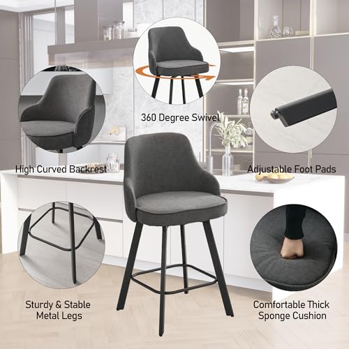 Set of 3 Dark Grey Swivel Bar Stools