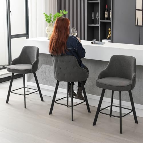 Set of 3 Dark Grey Swivel Bar Stools