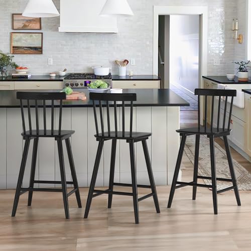 Windsor Wooden Bar Stools Set of 3 - Black