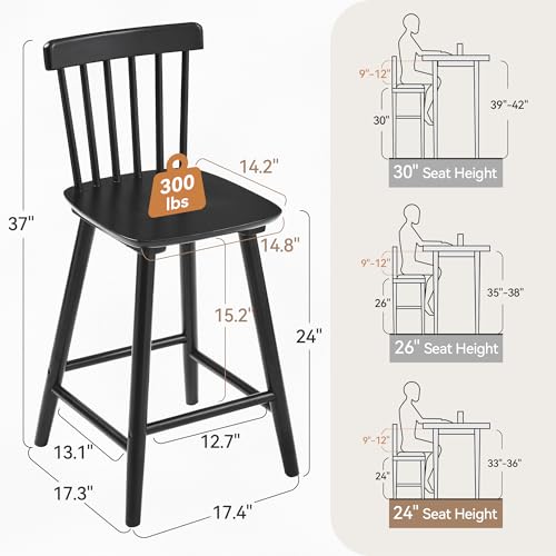 Windsor Wooden Bar Stools Set of 3 - Black