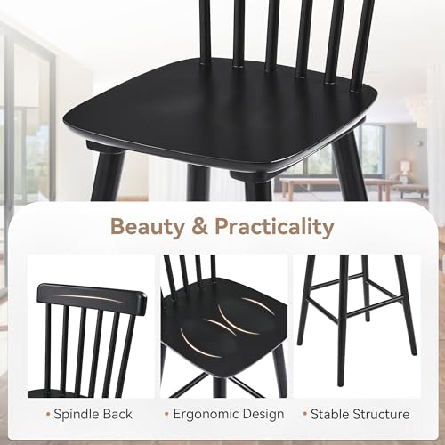 Windsor Wooden Bar Stools Set of 3 - Black