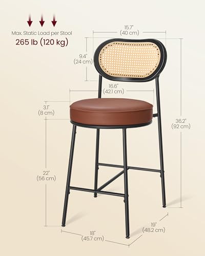 Bar Stools Set of 2 with Rattan Back