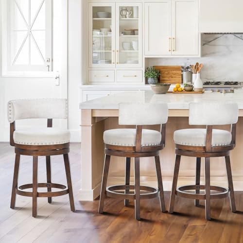 Beige Modern Swivel Bar Stools Set of 3