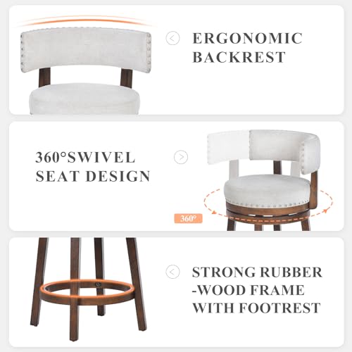 Beige Modern Swivel Bar Stools Set of 3