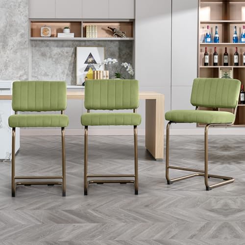 Set of 3 Modern Velvet Bar Stools