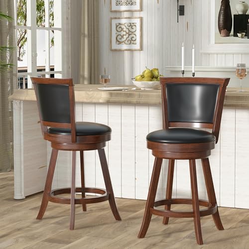 Set of 2 Swivel Bar Stools with High Back