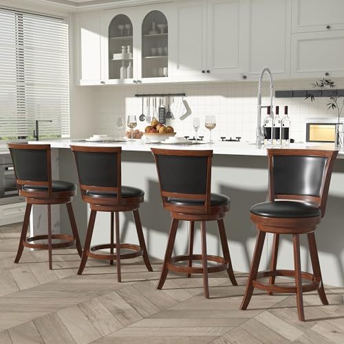 Set of 2 Swivel Bar Stools with High Back